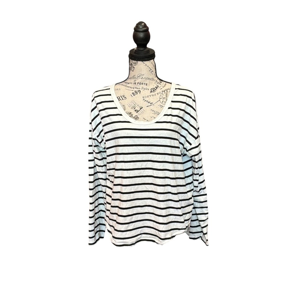 GAP Womens Organically Grown Cotton Striped Scoop Neck Long Sleeve Top White Lā